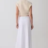 Selma Curved Waist Midi Skirt – White