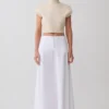 Selma Curved Waist Midi Skirt – White