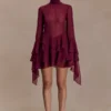 Nimah Chiffon Ruffle Mini Dress – Wine