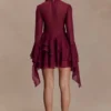 Nimah Chiffon Ruffle Mini Dress – Wine
