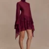 Nimah Chiffon Ruffle Mini Dress – Wine