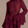 Nimah Chiffon Ruffle Mini Dress – Wine