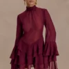 Nimah Chiffon Ruffle Mini Dress – Wine