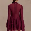 Nimah Chiffon Ruffle Mini Dress – Wine