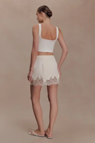 Nina Lace And Satin Mini Skirt – Ivory