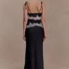 Nina Satin And Lace Maxi Skirt – Black/Ivory