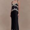 Nina Satin And Lace Maxi Skirt – Black/Ivory