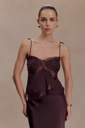 Nina Satin And Lace Camisole – Chocolate