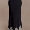 Nina Satin And Lace Maxi Skirt – Black/Ivory