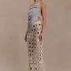 Noel Mirror Knit Midi Skirt – Beige
