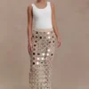 Noel Mirror Knit Midi Skirt – Beige