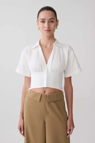 Noelia Tie Back Short Sleeve Shirt – White