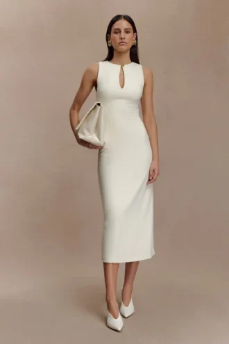 Norah Sleeveless Crepe Midi Dress – Ivory