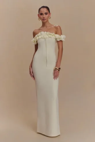 Nova Ruffle Off Shoulder Maxi Dress – Ivory