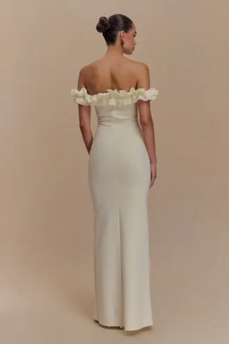 Nova Ruffle Off Shoulder Maxi Dress – Ivory