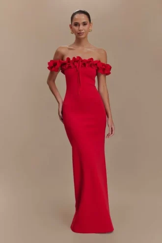 Nova Ruffle Off Shoulder Maxi Dress – Ruby