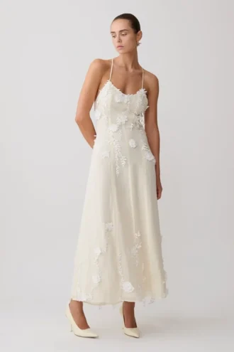 Odette Floral Lace Midi Dress – Buttermilk