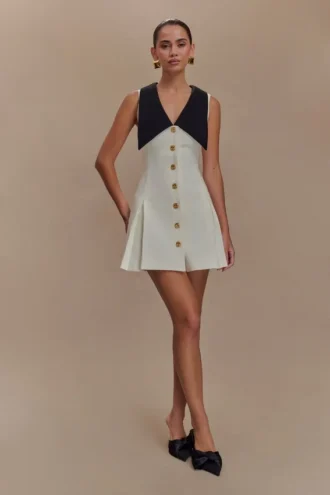 Oli Sleeveless Contrast Mini Dress – Ivory/Black