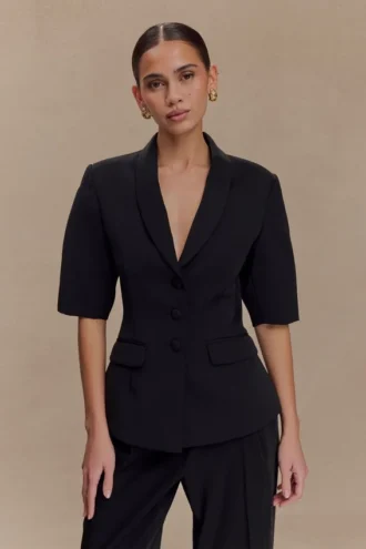 Opal Puff Sleeve Suiting Top – Black