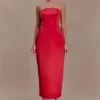 Ophelia Peplum Satin Maxi Dress – Red