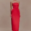 Ophelia Peplum Satin Maxi Dress – Red