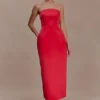 Ophelia Peplum Satin Maxi Dress – Red