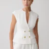 Oriana Linen Button Vest – White