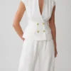 Oriana Linen Button Vest – White