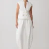 Oriana Linen Button Vest – White
