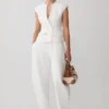 Oriana Linen Button Vest – White