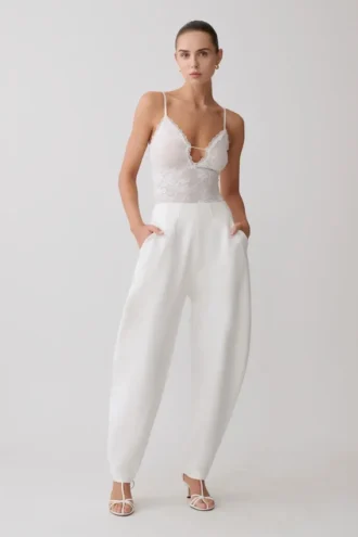 Jasper Sheer Plunge Lace Bodysuit – Ivory