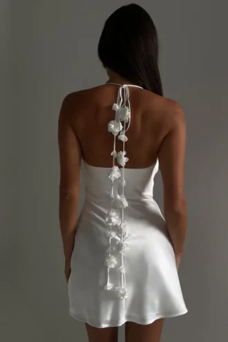 Otillie Rose Halter Mini Dress – White
