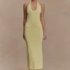 Ovina Halter Neck Knit Midi Dress – Lemon