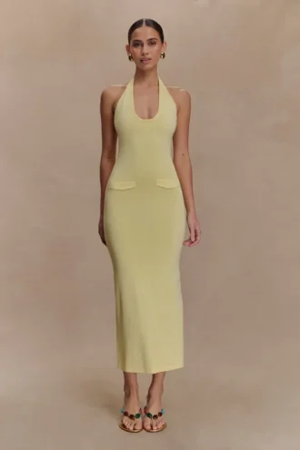 Ovina Halter Neck Knit Midi Dress – Lemon