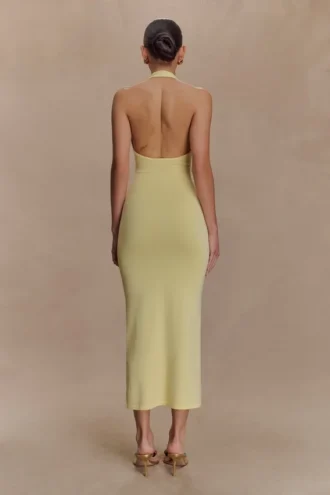 Ovina Halter Neck Knit Midi Dress – Lemon