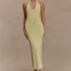 Ovina Halter Neck Knit Midi Dress – Lemon