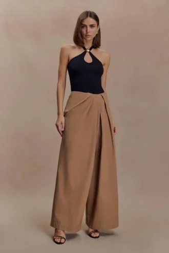 Owen Draped Wide Leg Pants – Mocha