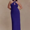 Ozias Halter Semi Sheer Knit Maxi Dress – Deep Purple