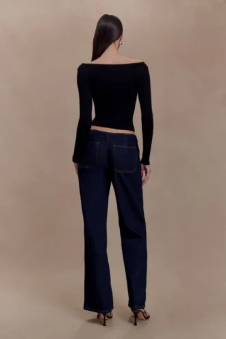 Paedyn Merino Wool Ribbed Long Sleeve Top – Black
