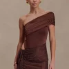 Paisley Slinky And Diamante Mini Dress – Chocolate Paisley Slinky And Diamante Mini Dress – Chocolate