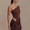 Paisley Slinky And Diamante Mini Dress – Chocolate Paisley Slinky And Diamante Mini Dress – Chocolate