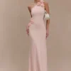 Paloma One Shoulder Knit Maxi Dress With Flowers – Baby Pink Paloma One Shoulder Knit Maxi Dress With Flowers – Baby Pink