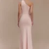Paloma One Shoulder Knit Maxi Dress With Flowers – Baby Pink Paloma One Shoulder Knit Maxi Dress With Flowers – Baby Pink
