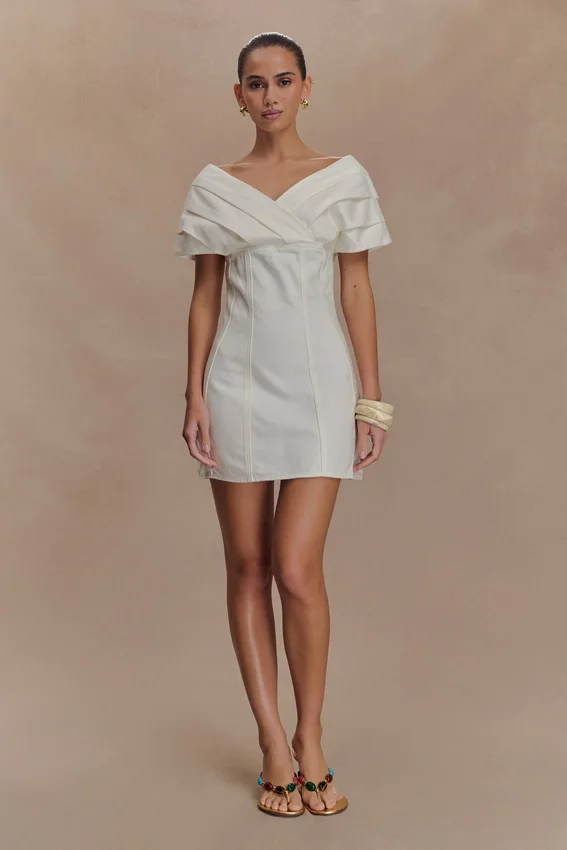 Pascale Off Shoulder Denim Mini Dress – White Pascale Off Shoulder Denim Mini Dress – White