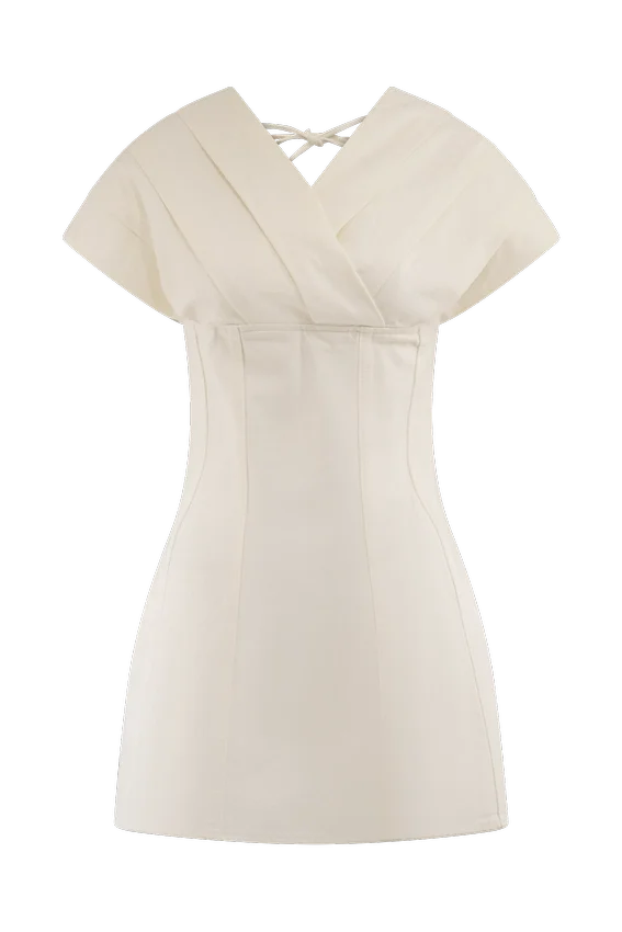 Pascale Off Shoulder Denim Mini Dress – White Pascale Off Shoulder Denim Mini Dress – White