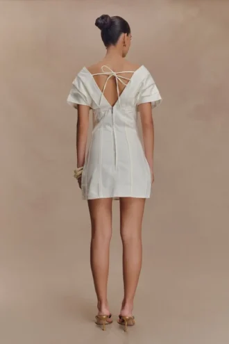 Pascale Off Shoulder Denim Mini Dress – White