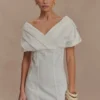Pascale Off Shoulder Denim Mini Dress – White Pascale Off Shoulder Denim Mini Dress – White