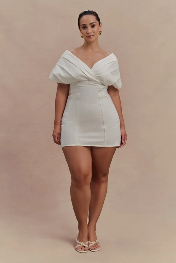 Pascale Off Shoulder Denim Mini Dress – White Pascale Off Shoulder Denim Mini Dress – White