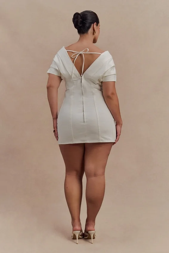 Pascale Off Shoulder Denim Mini Dress – White Pascale Off Shoulder Denim Mini Dress – White