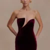 Paulina Velvet Strapless Mini Dress – Wine